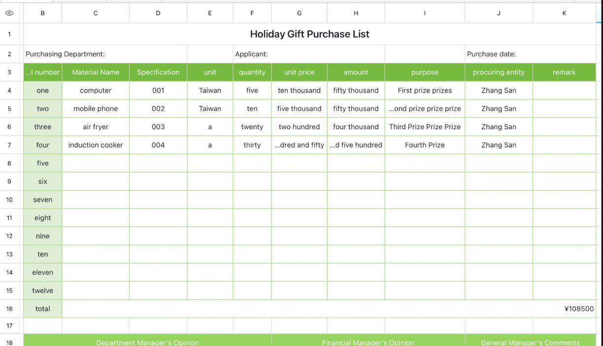 Holiday Gift Purchase List